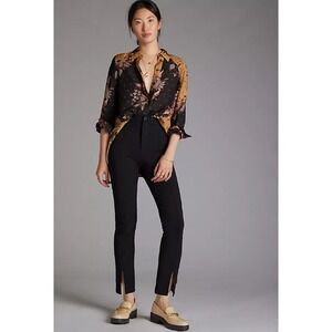 Anthropologie Amandi Pants Womens Black Slit-Front Tapered Stretch Size S Petite